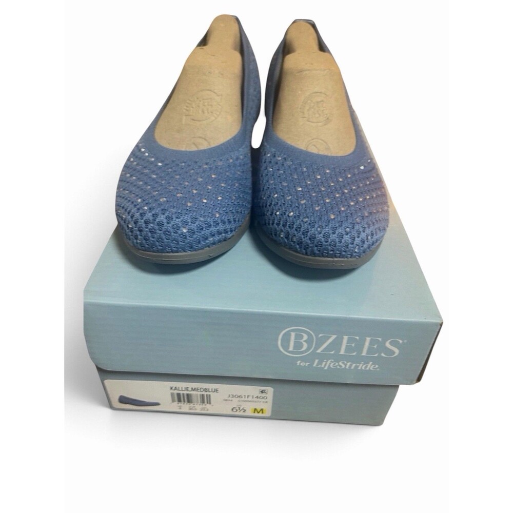 Bzees for LifeStride Kallie Ballet Flats Women 6.5M Blue Rhinestone Knit NIB